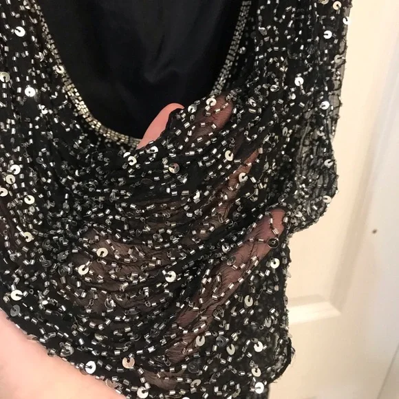 Vintage Black Beaded Backless Dress Front Slit - Picture 2 of 7